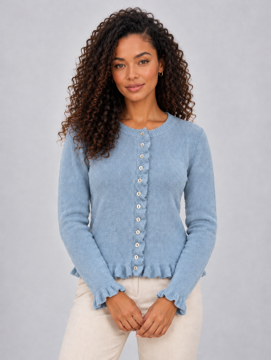 Women’s Button Front Knitted Cardigan — Light Blue