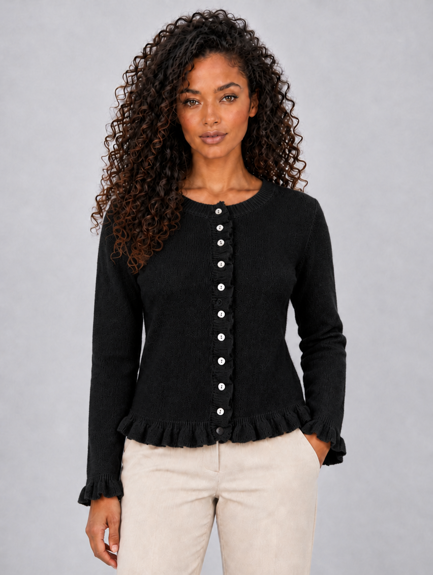 Women’s Button Front Knitted Cardigan — Black