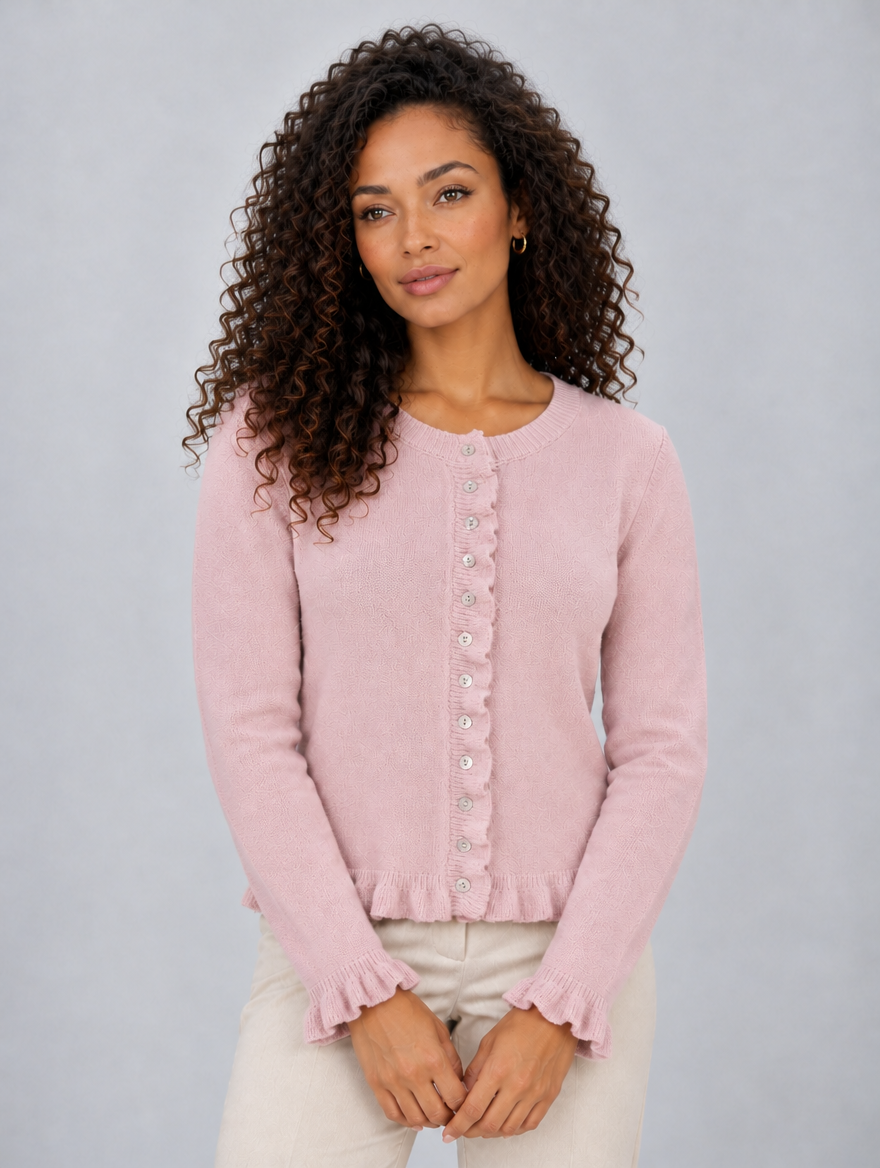 Women’s Button Front Knitted Cardigan — Pink