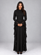 Women's High Neck Ruffle Maxi Dress — Black