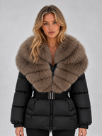 Women’s Hooded Faux Fur Puffer Jacket — Black