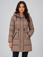 Women’s Longline Hooded Puffer Coat — Brown