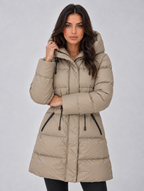 Women’s Longline Hooded Puffer Coat — Khaki