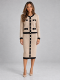 Women’s Knitted Cardigan & Midi Skirt Co-Ord Set — Beige