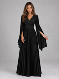 Women's Cape Sleeve Pleated Maxi Dress — Black
