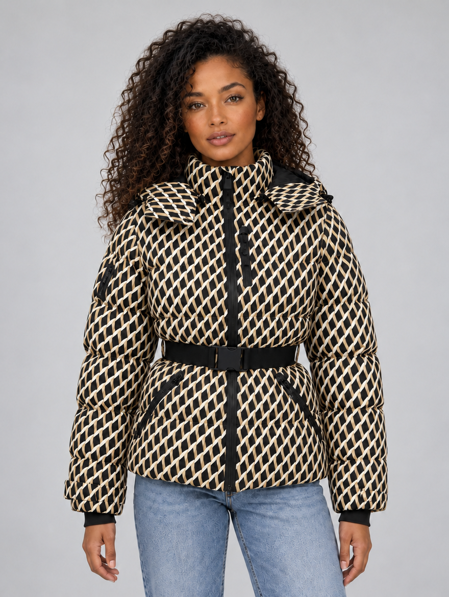 Women's Belted Puffer Jacket — Cream