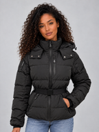 Women's Belted Puffer Jacket — Black