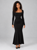 Women's Square Neck Ruched Maxi Dress — Black