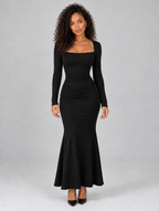 Women's Square Neck Ruched Maxi Dress — Black