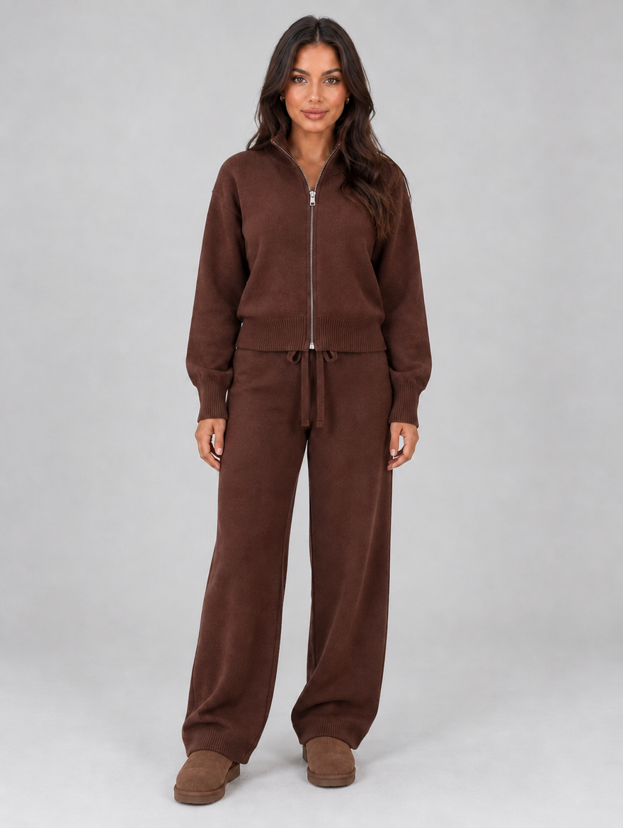 Women’s Knit Co-Ord Set — Brown
