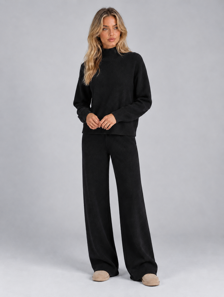 Women’s Wool Knit Co-Ord Set — Black
