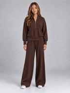 Women’s Half Zip Knit Co-Ord Set — Brown