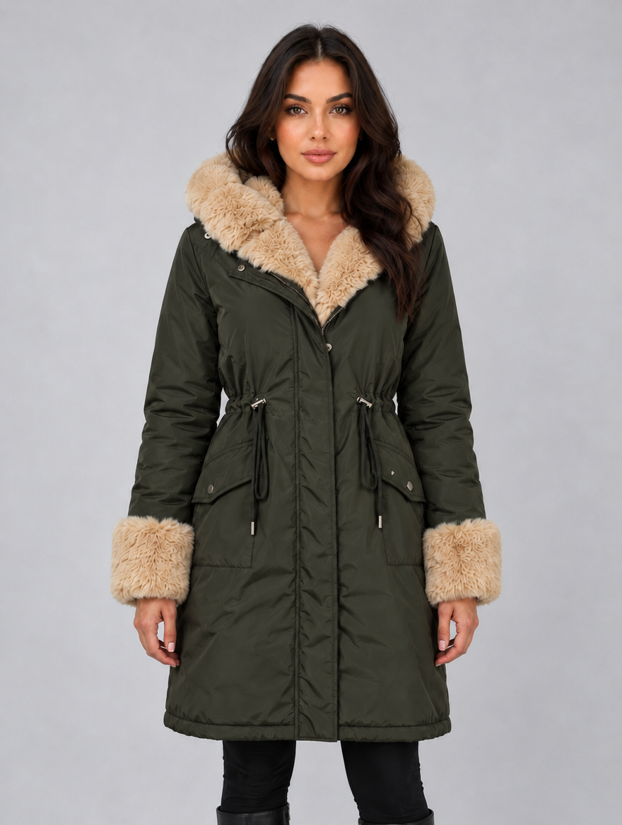 Women’s Faux Fur Lined Hooded Parka — Army Green