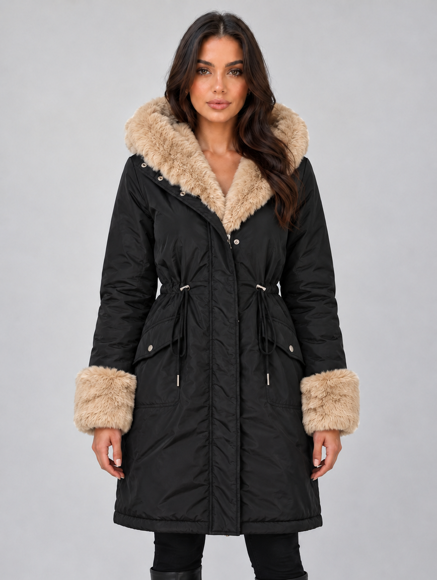 Women’s Faux Fur Lined Hooded Parka — Black