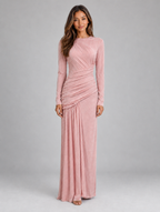 Women’s Long Sleeve Ruched Maxi Dress — Pink