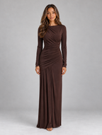 Women’s Long Sleeve Ruched Maxi Dress — Brown