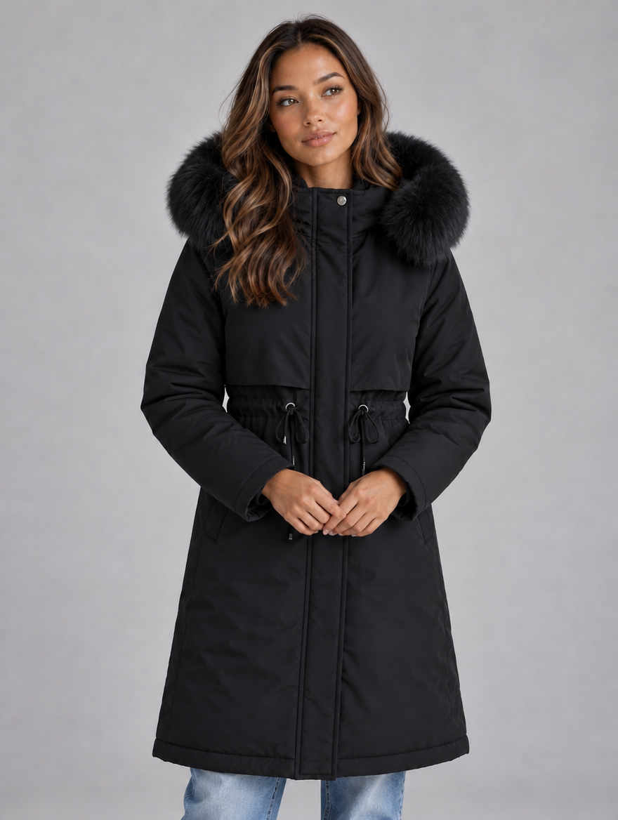 Women’s Long Hooded Winter Coat — Black