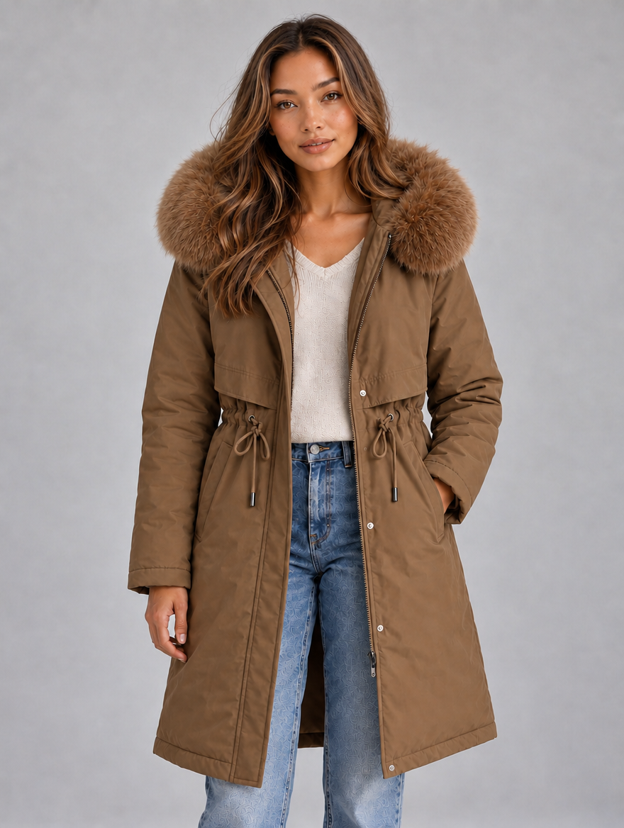Women’s Long Hooded Winter Coat — Brown