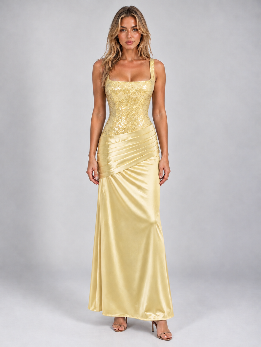 Women's Embellished Corset Maxi Dress — Yellow