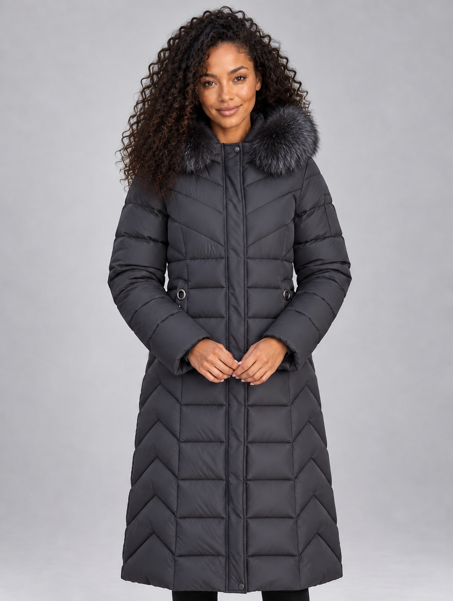 Women’s Longline Quilted Puffer Coat — Grey