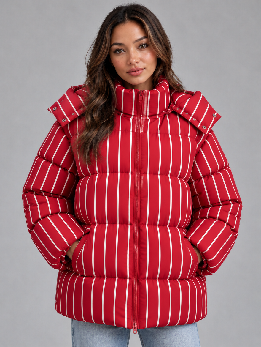 Women’s Oversized Hooded Puffer Jacket — Red