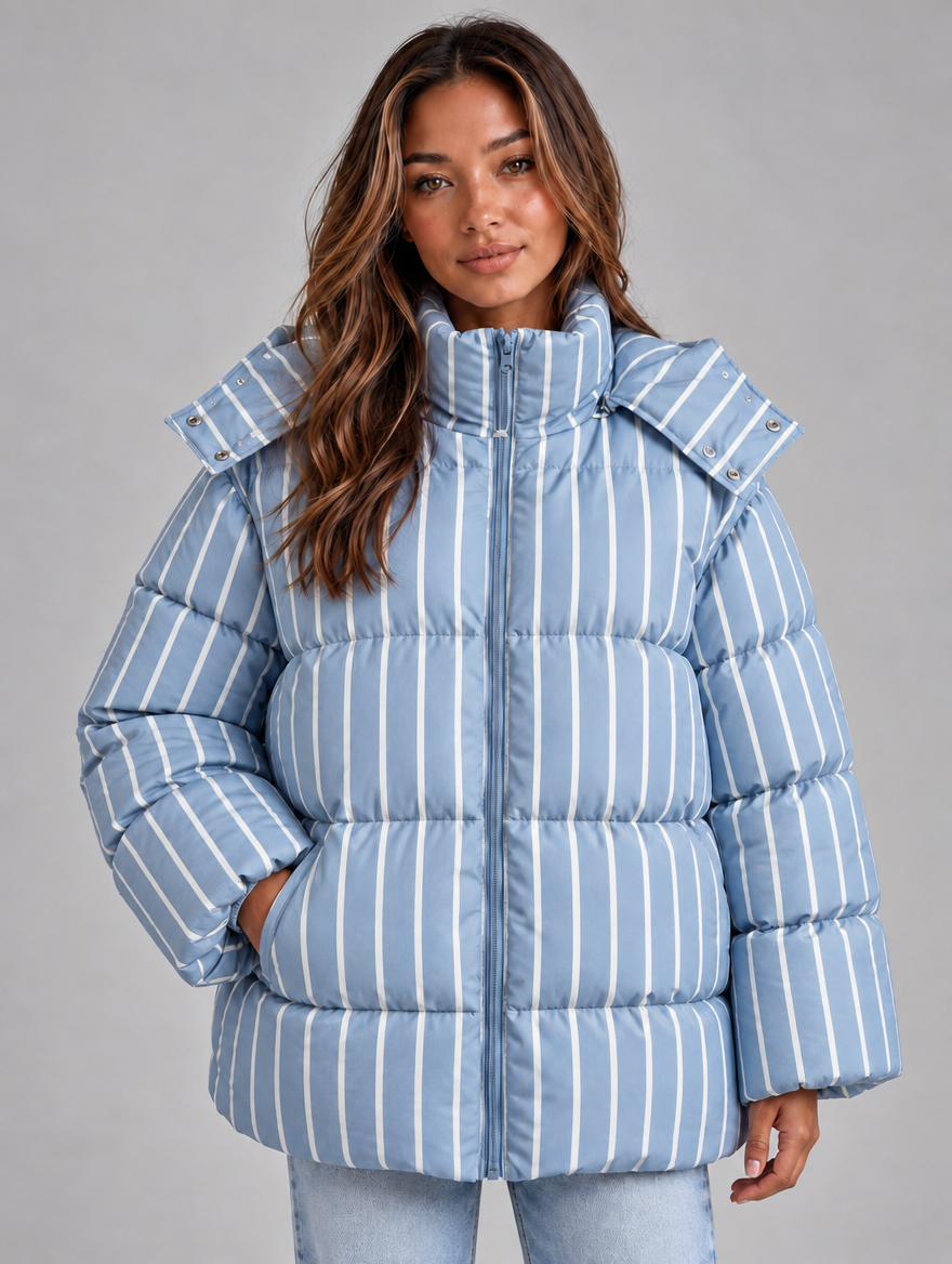Women’s Oversized Hooded Puffer Jacket — Light Blue