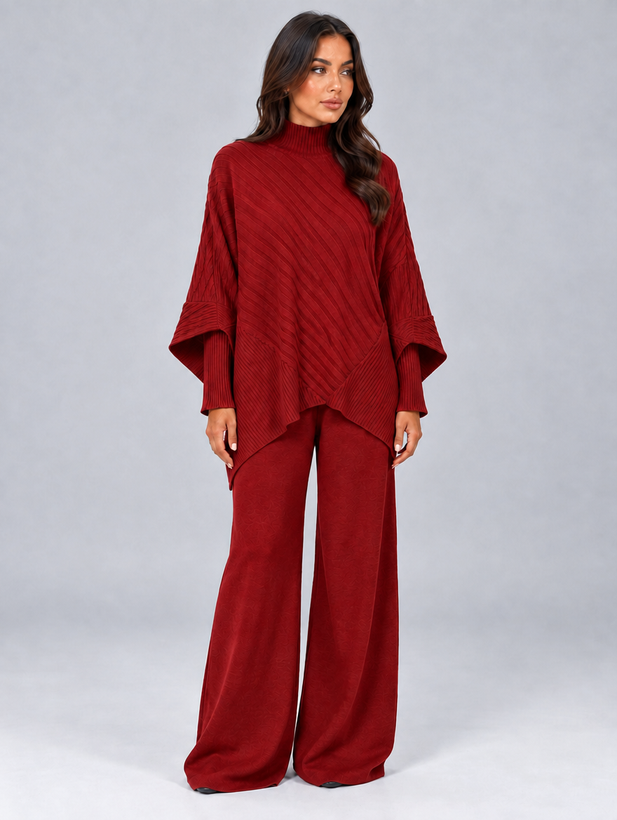 Women’s Ribbed Knit Co-Ord Set — Red