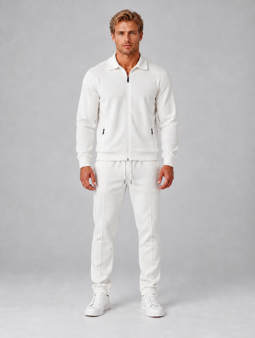Men’s Textured Full Zip Tracksuit — White