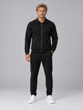Men’s Textured Full Zip Tracksuit — Black