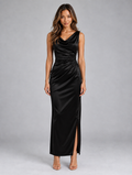 Women’s Satin Look Cowl Neck Maxi Dress — Black