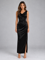 Women’s Satin Look Cowl Neck Maxi Dress — Black