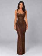 Women’s Rhinestone Maxi Dress — Brown