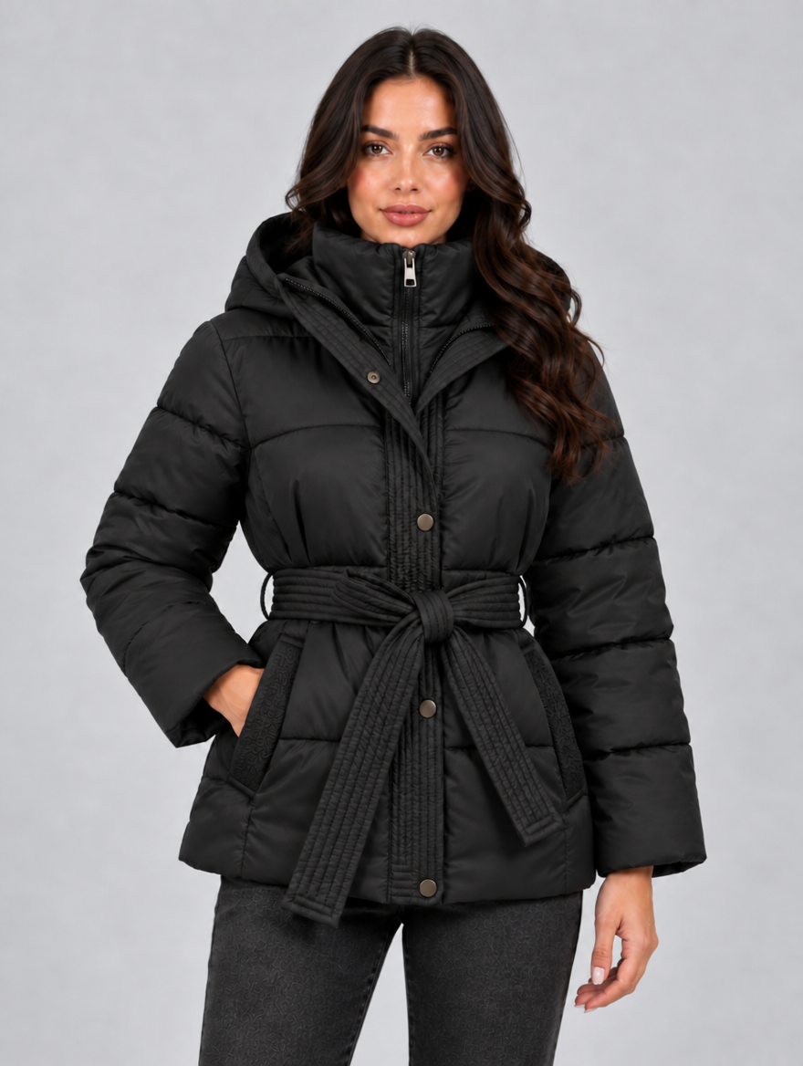 Women’s Hooded Puffer Jacket — Black