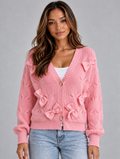 Women’s Bow Detail V-Neck Cardigan – Button Front Knitted Jumper — Pink