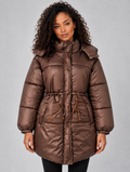 Women’s Longline Puffer Jacket — Brown