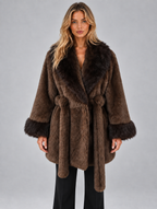Women’s Faux Fur Belted Coat — Brown