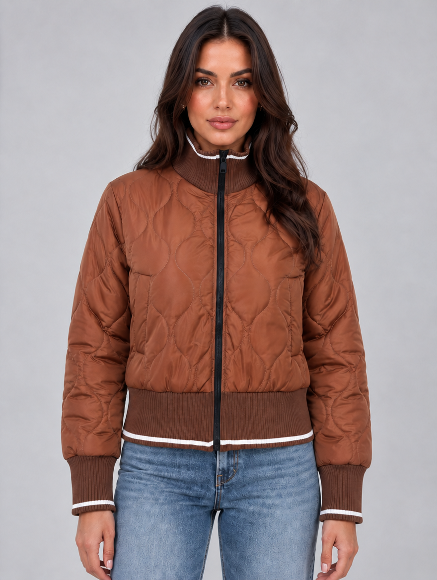Women’s Quilted Bomber Jacket — Brown