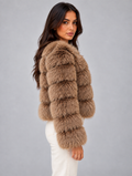 Women’s Faux Fur Jacket – Plush Cropped Winter Coat — Beige