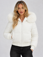 Women’s Faux Fur Collar Puffer Jacket — White