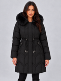 Women’s Faux Fur Hooded Puffer Coat — Black