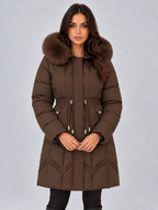 Women’s Faux Fur Hooded Puffer Coat — Brown