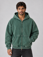 Men’s Oversized Full Zip Hoodie – Washed Hooded Jacket — Green