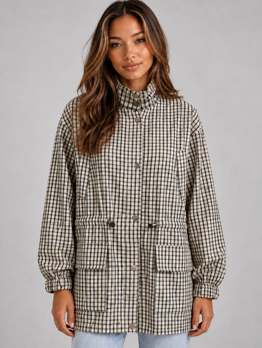 Women’s Checked Utility Jacket — Khaki
