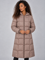 Women’s Long Hooded Puffer Coat – Full Zip Padded Winter Jacket — Khaki