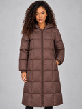 Women’s Long Hooded Puffer Coat – Full Zip Padded Winter Jacket — Brown