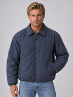 Men’s Padded Full Zip Jacket – Collared Lightweight Bomber — Navy