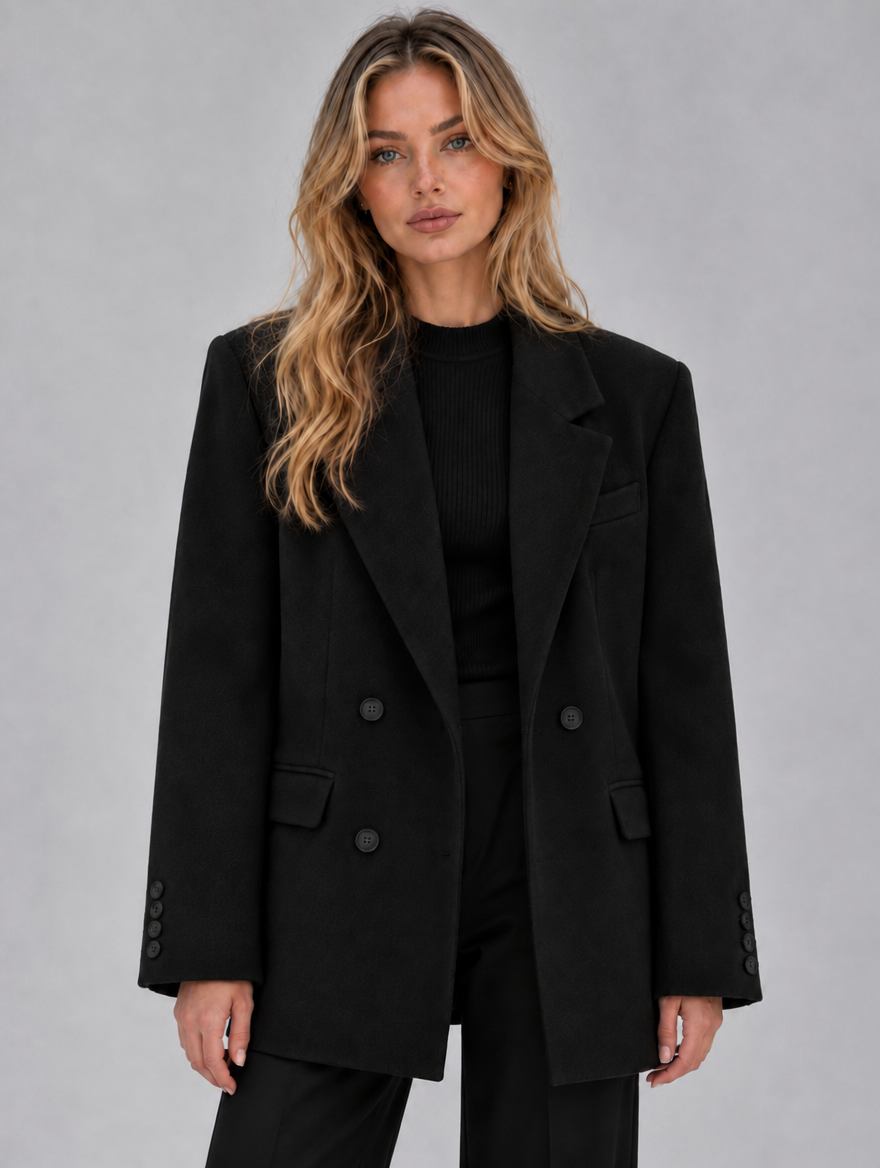 Women’s Oversized Double-Breasted Blazer — Black