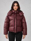 Women’s Hooded Puffer Jacket – Full Zip Padded Winter Coat — Burgundy