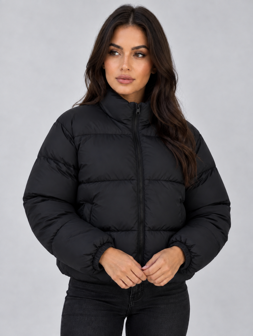 Women’s Cropped Puffer Jacket — Black