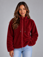 Women’s Teddy Fleece Zip-Up Jacket — Red